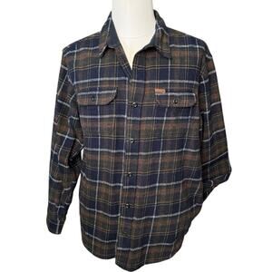 Orvis Thick Flannel Shirt Jacket Shacket Blue Brown Men's XL Cotton w Pockets